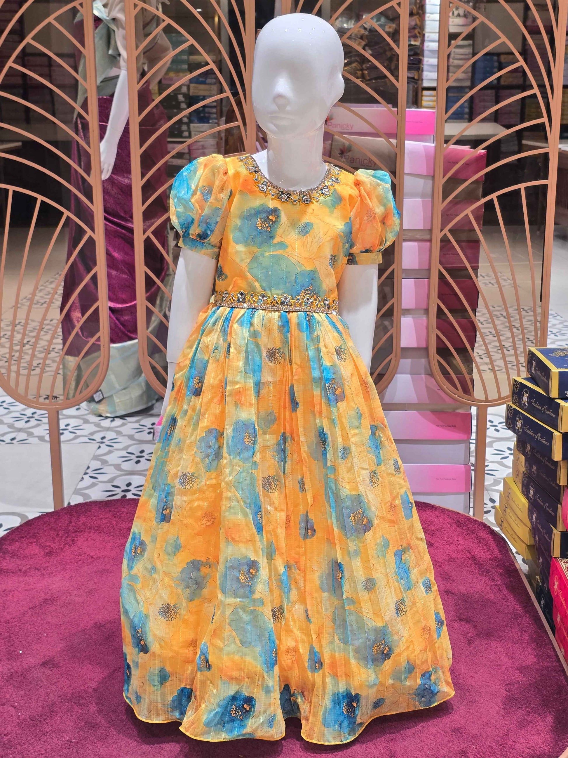 Baby Girl Multi Colour Georgette Traditional Gown