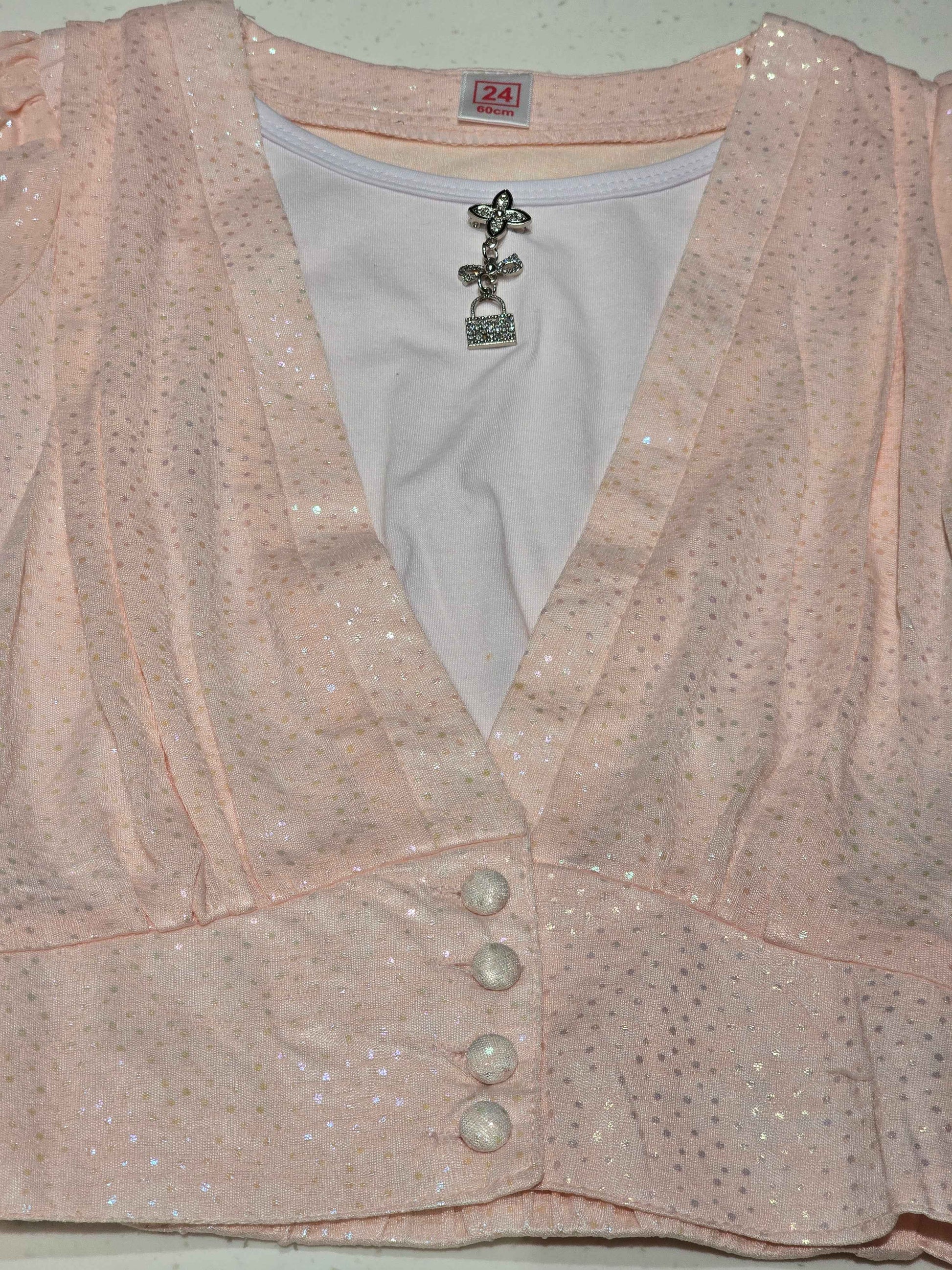 Imported Material peach color western top with round neck