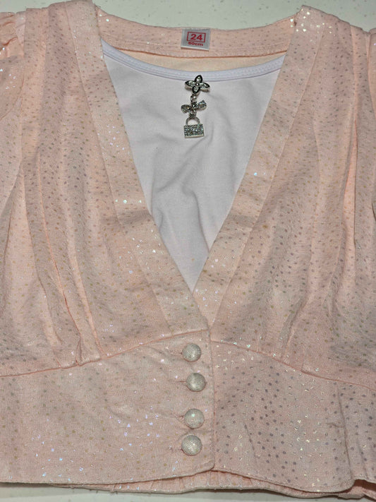Imported Material peach color western top with round neck