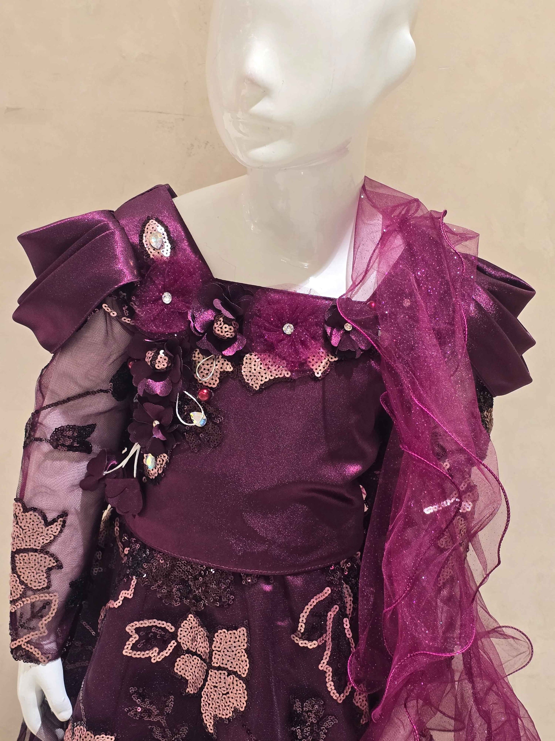 Wine Knitted Bridal Ghagra Choli for Girls