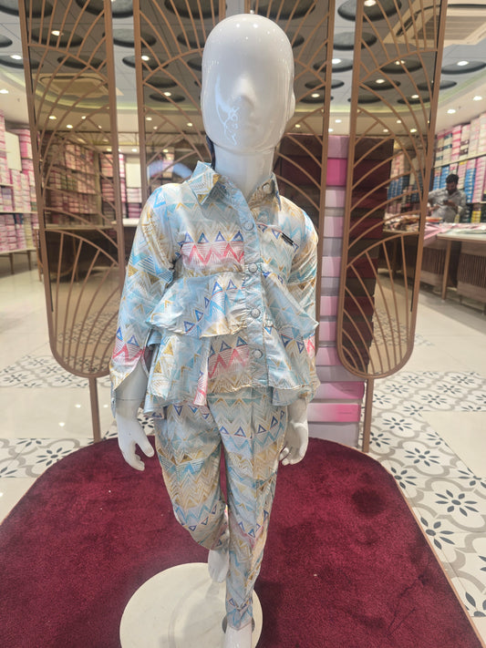 Girls Printed Satin Western Straight Pant