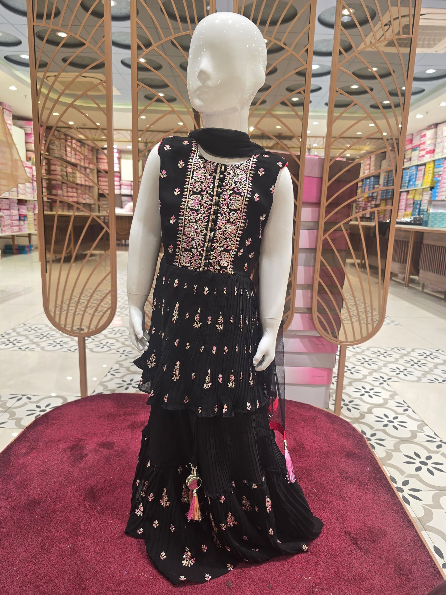 Girl Black Embroidered Chiffon Ghagra Choli Set