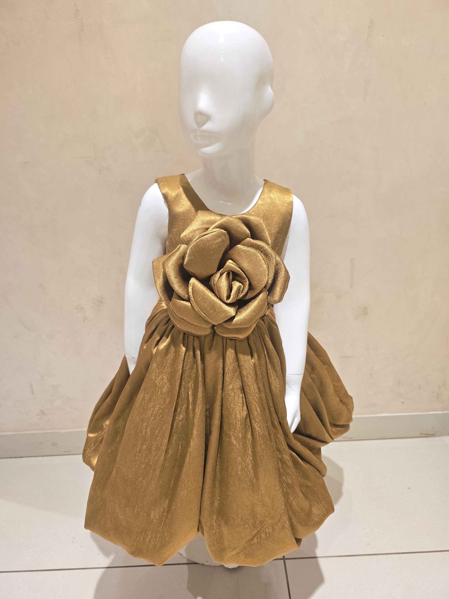 Cream Satin Crepe Baby Frock for Girls