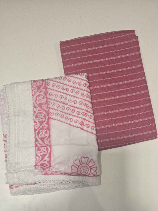 Semi cotton dress material for women with white thread embroidery