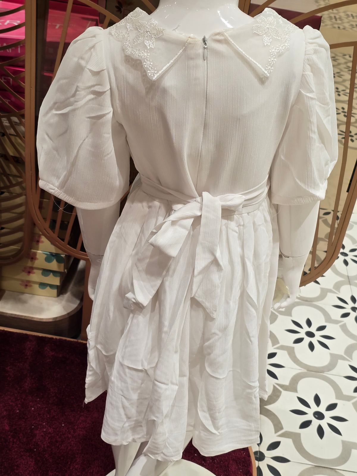 Off-White Cotton Party Frock for Girls