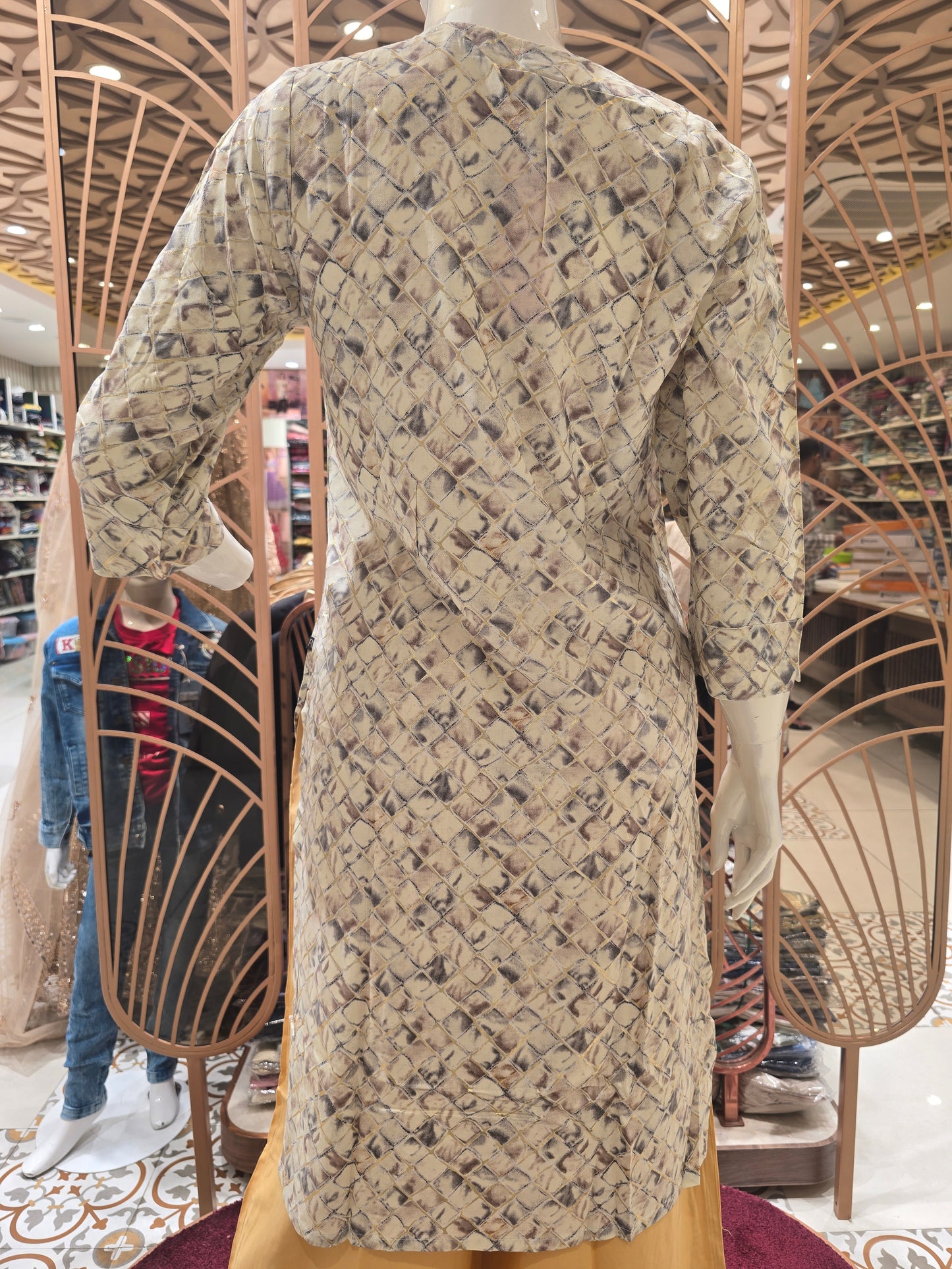 Women Cream Linen Cotton Straight Kurta