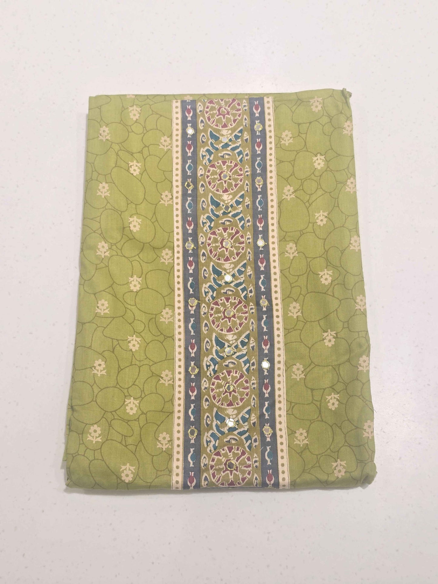 Women Rama Green Semi Cotton Printed Dress Material Set