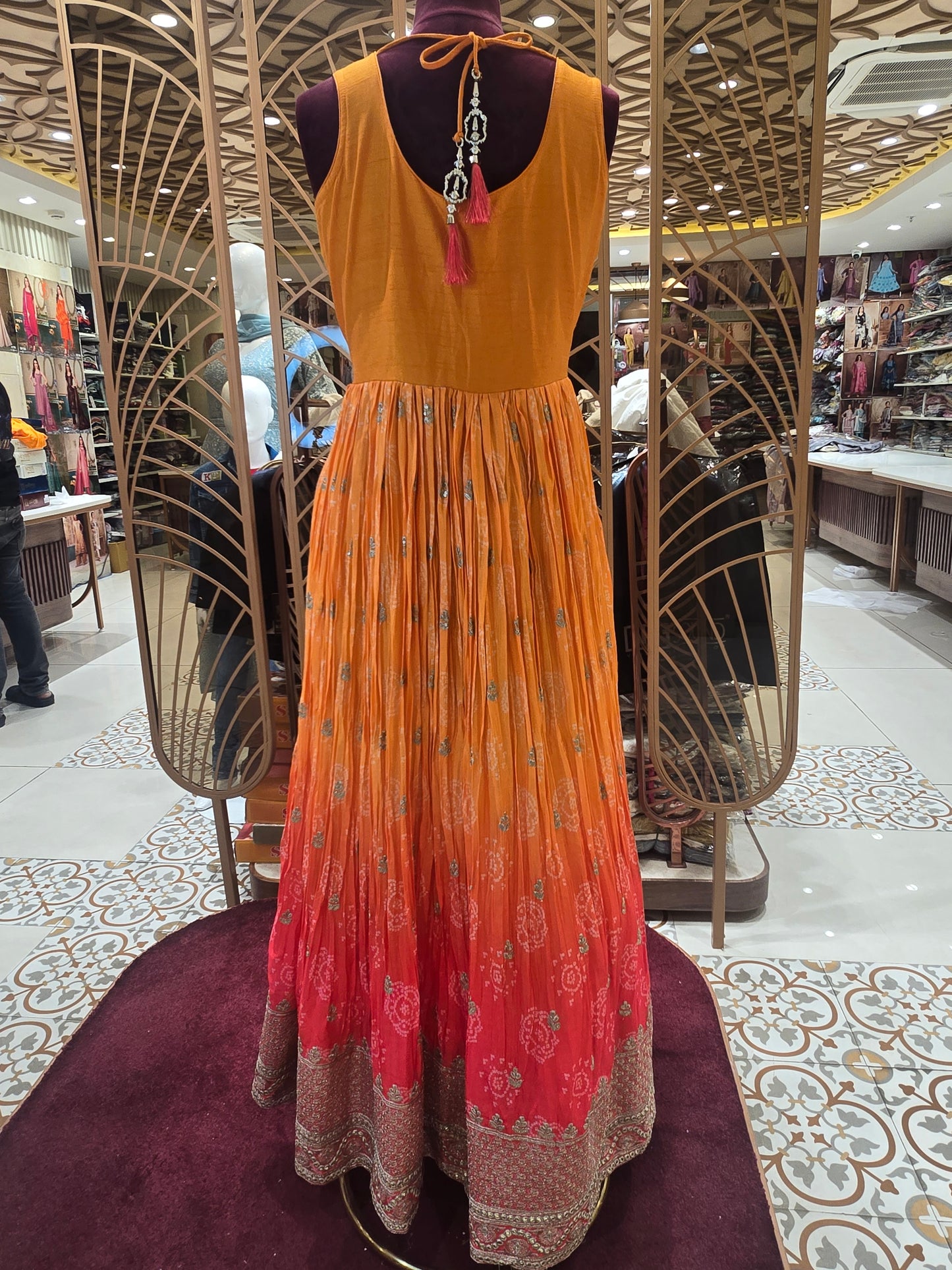 Women’s Tissue Bandhini Traditional Wear Gown in Sky Blue with Sequins, Thread and Mirror Embroidery Work for Festive and Wedding Occasions