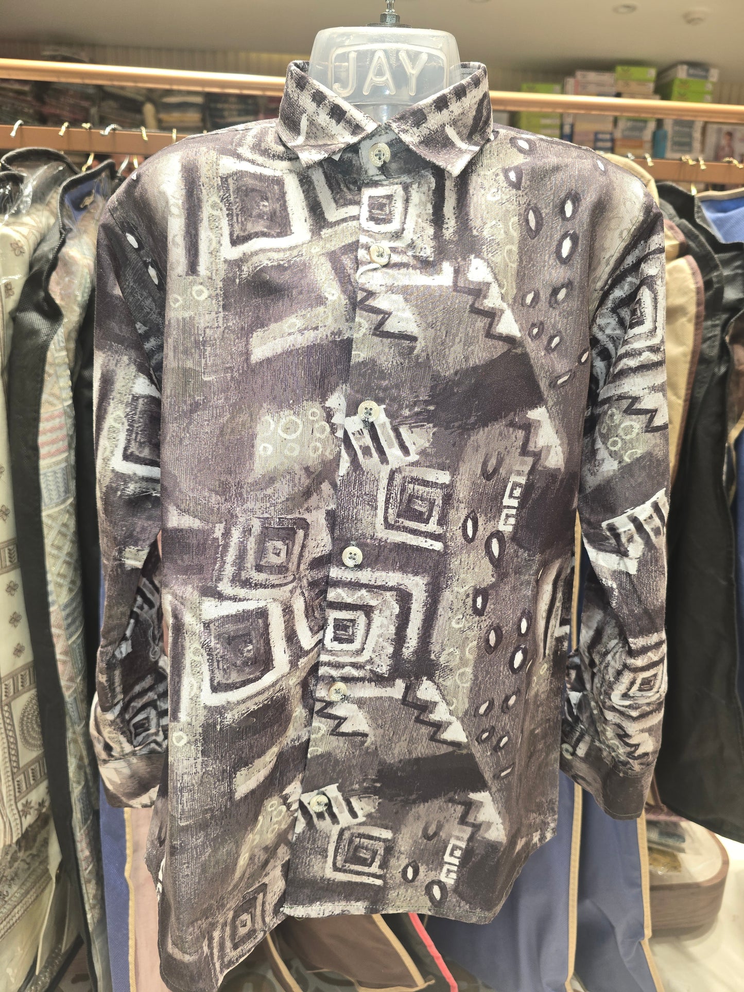 Boys Grey Printed Cotton Shirt with Collared Neck and Foldable Sleeves