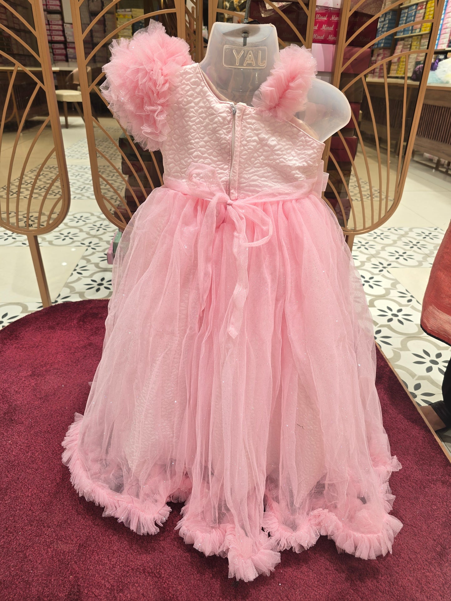 Girl Soft Pink Knitted Asymmetrical Bow Party Gown
