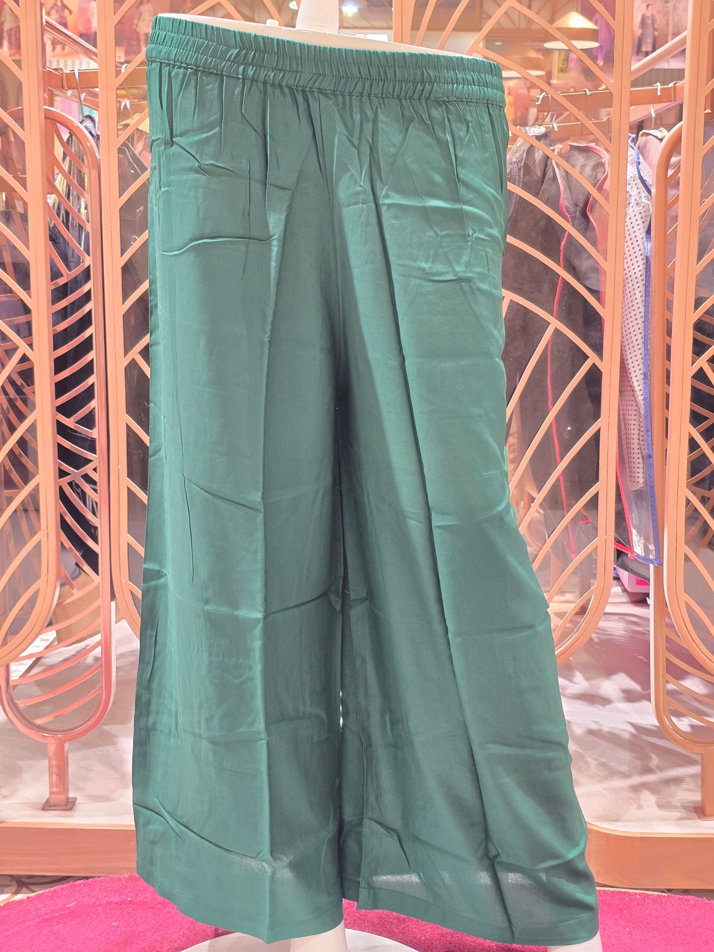 Pista Green Cotton Palazzo Pants for Women
