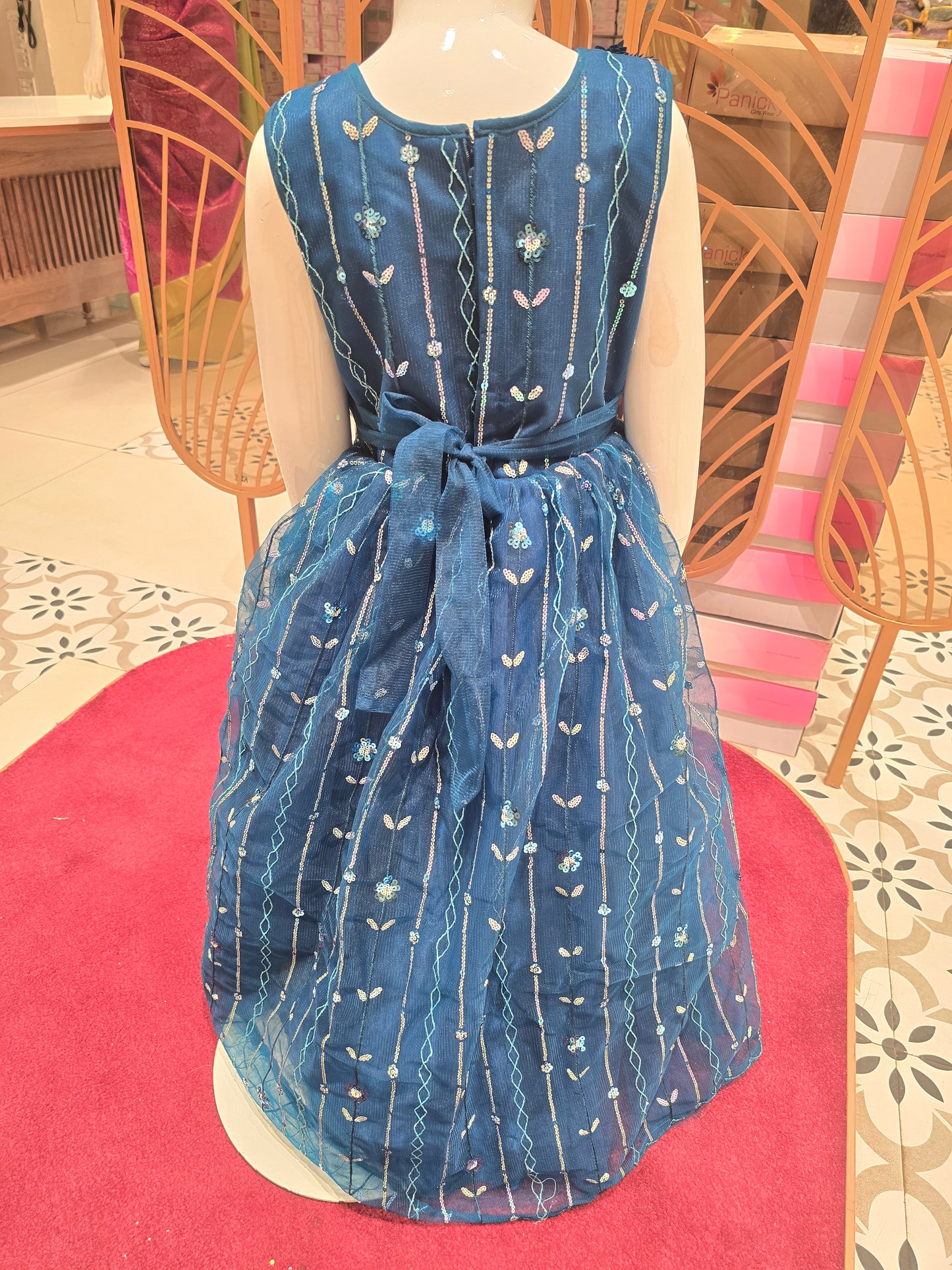 Peacock Blue Sequin Gown for Girls