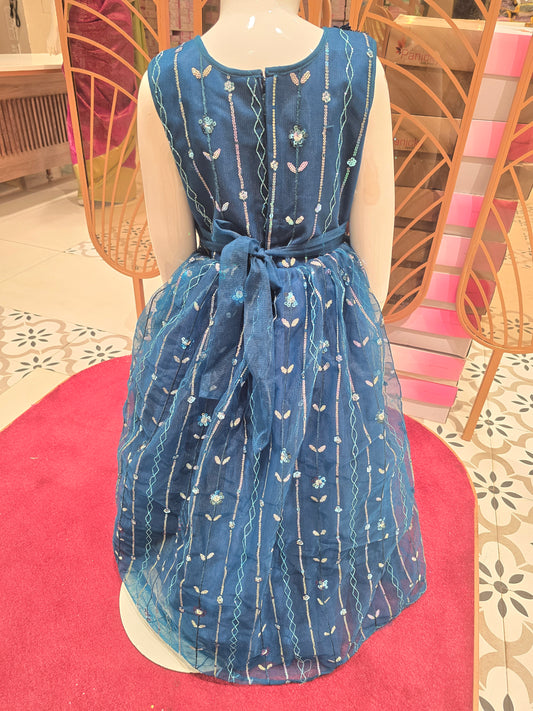 Peacock Blue Sequin Gown for Girls