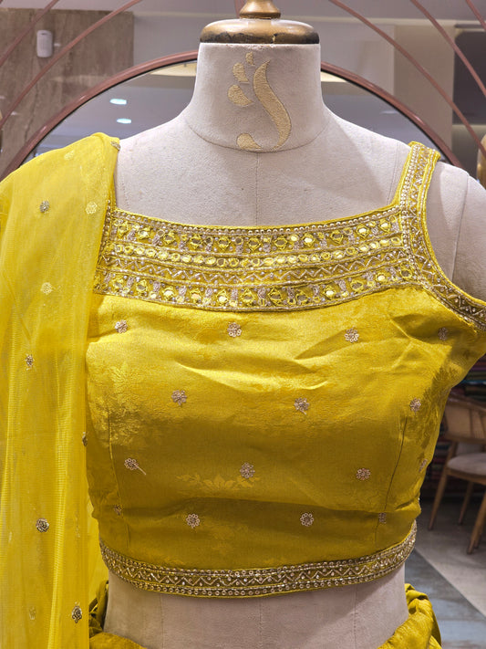 Lemon Yellow Tissue Lehenga Set