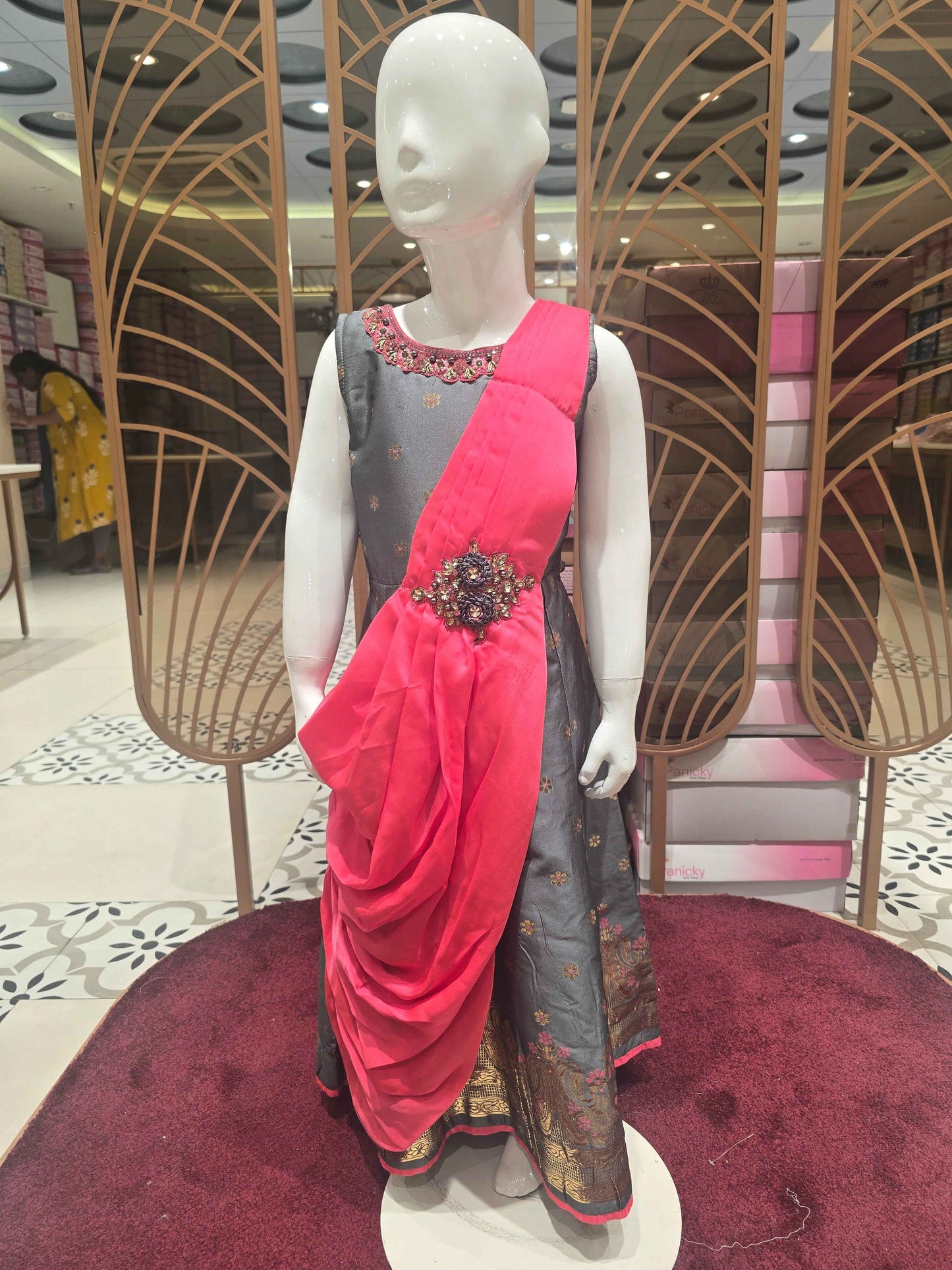 Girl Elephant Gray Satin Traditional Gown