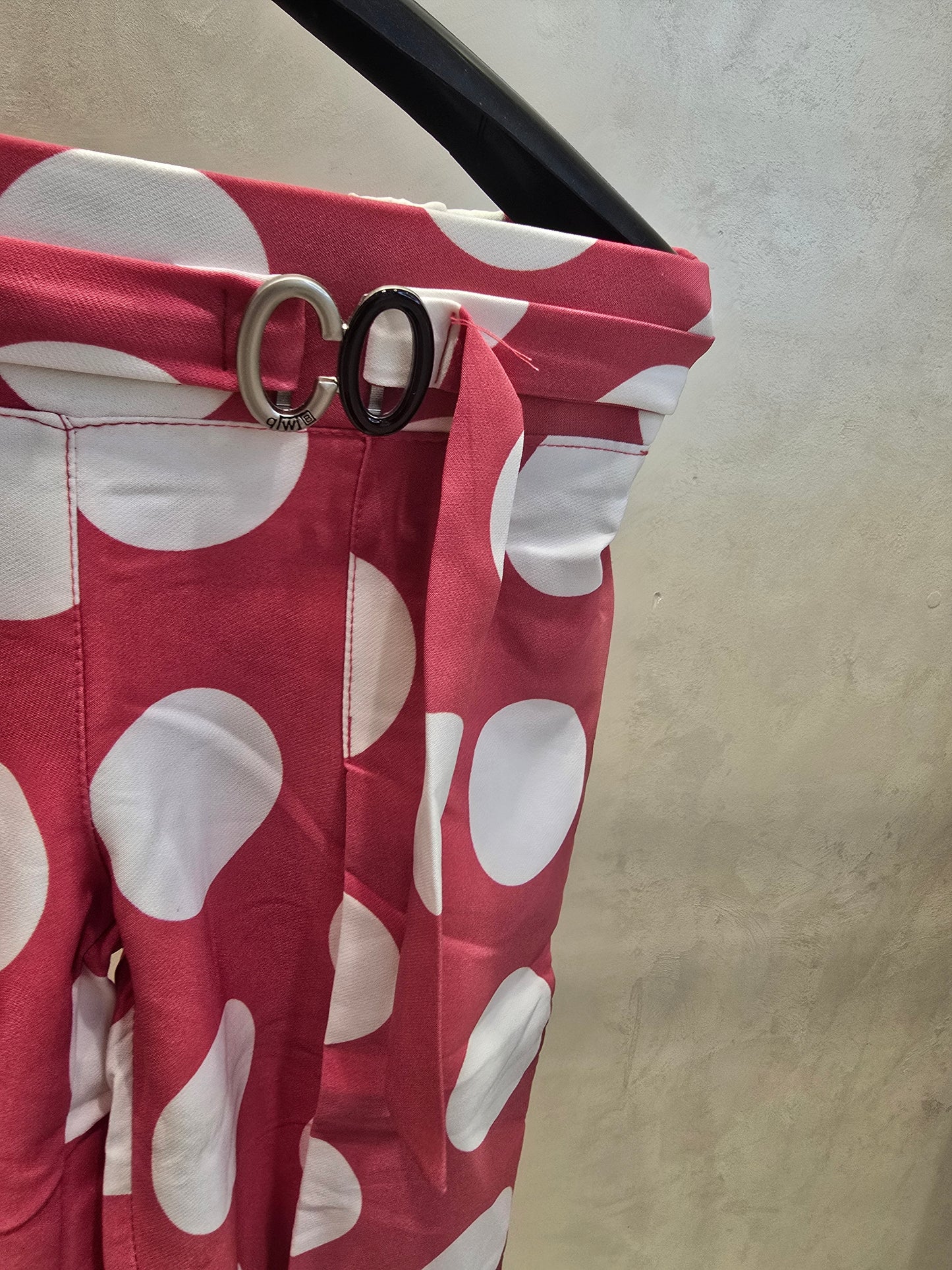 Girls Satin Capri Pant in Rose Pink with Polka Dot Print, Elastic Waist and Attachable Belt for Summer Casual Wear