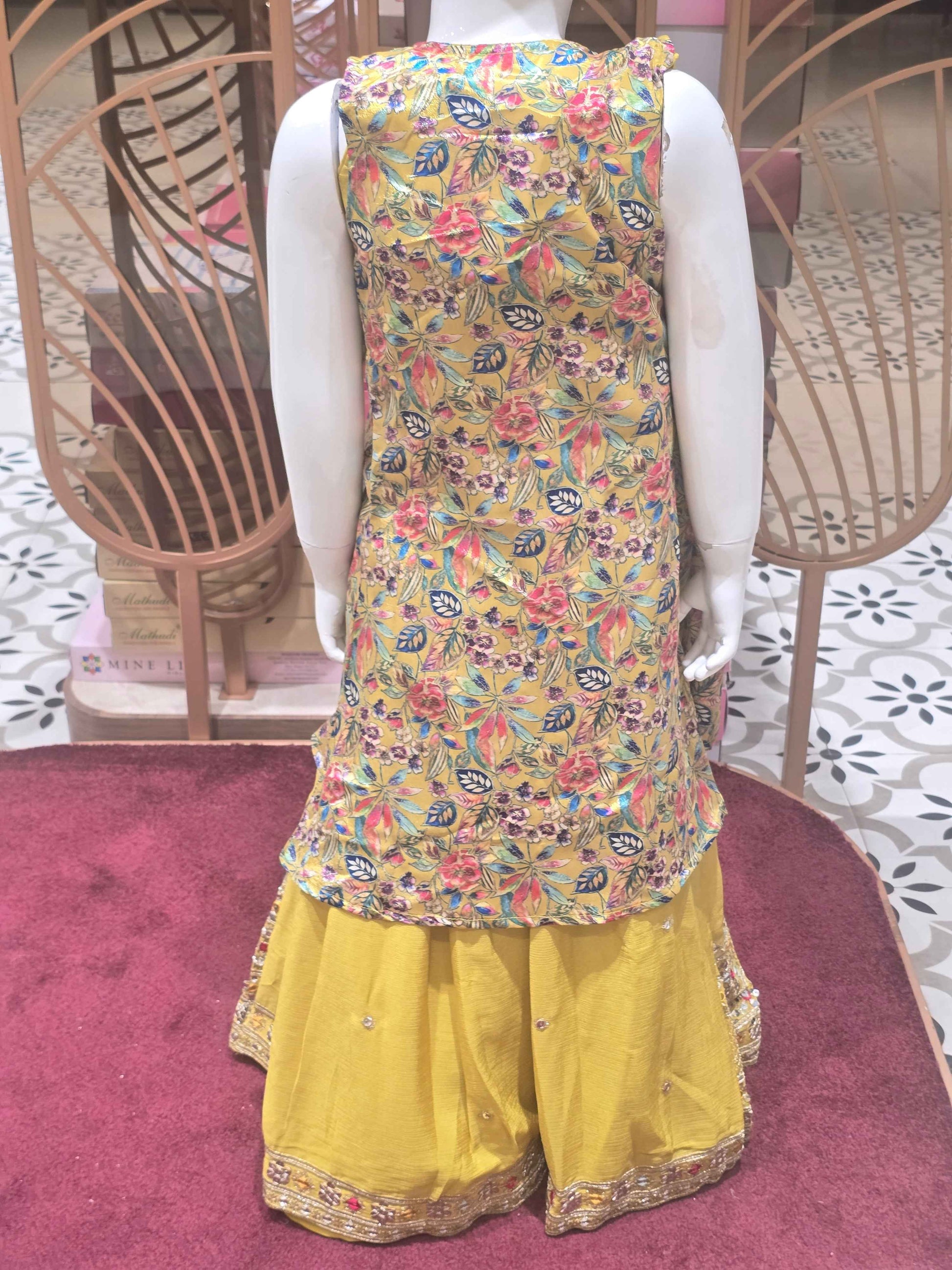 Crepe material mehandi green color ethnic wear with multi color embroidery