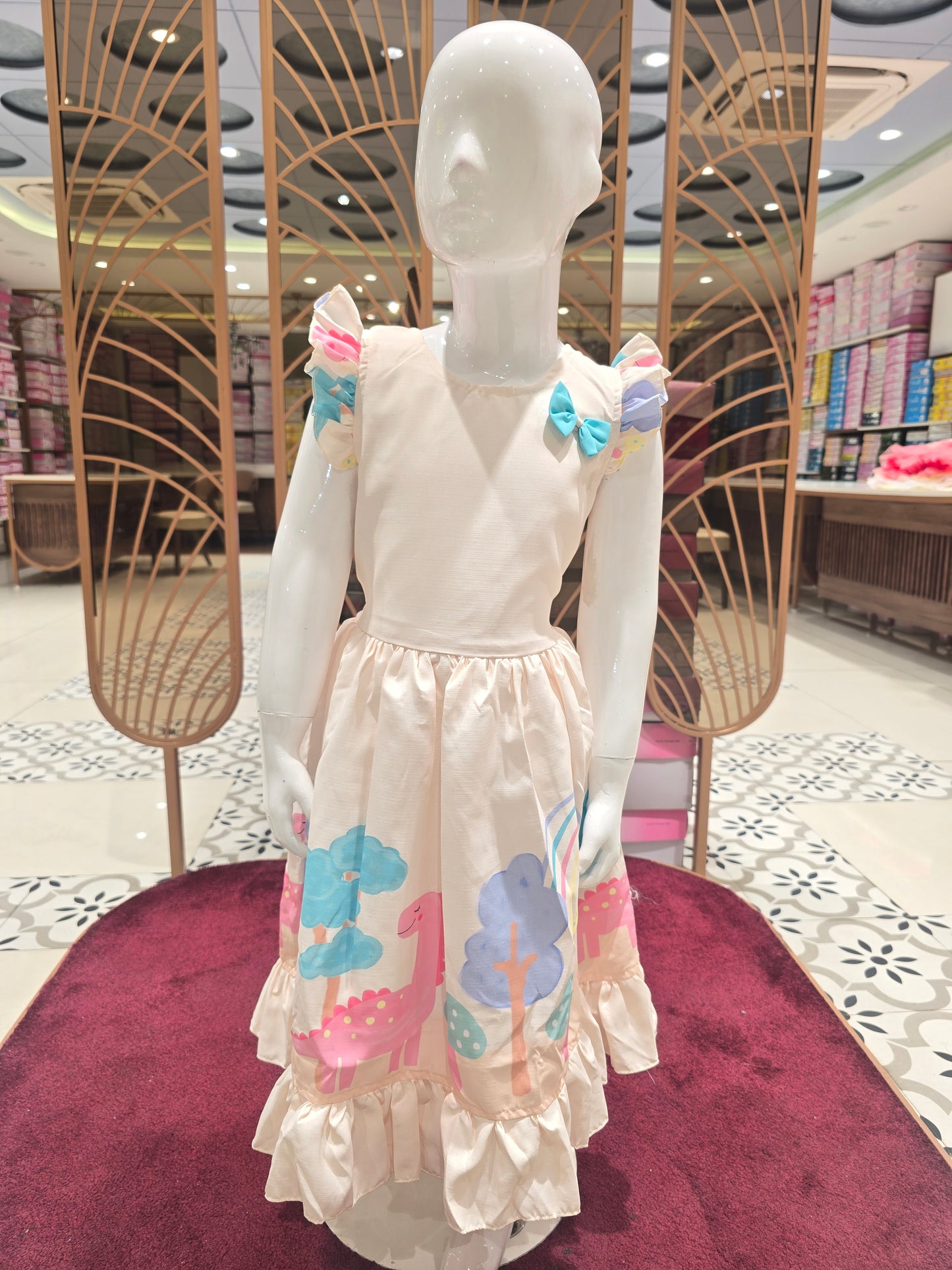 Girl Cream Floral Printed Cotton Baby Frock