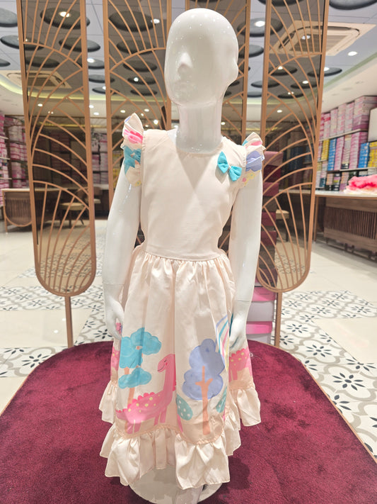 Girl Cream Floral Printed Cotton Baby Frock