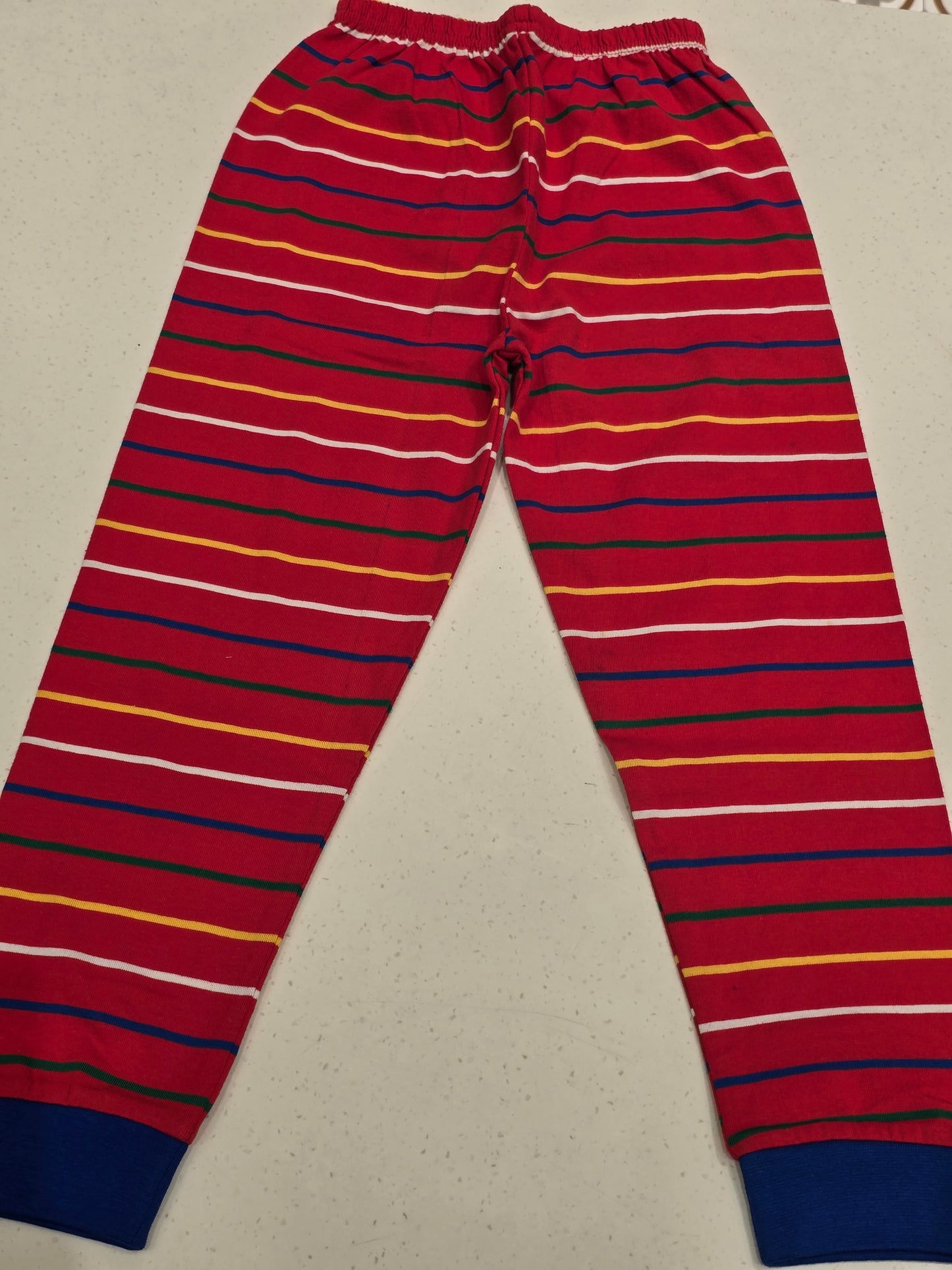 Cotton material red base multi color horizontal line casual wear Pant for boys