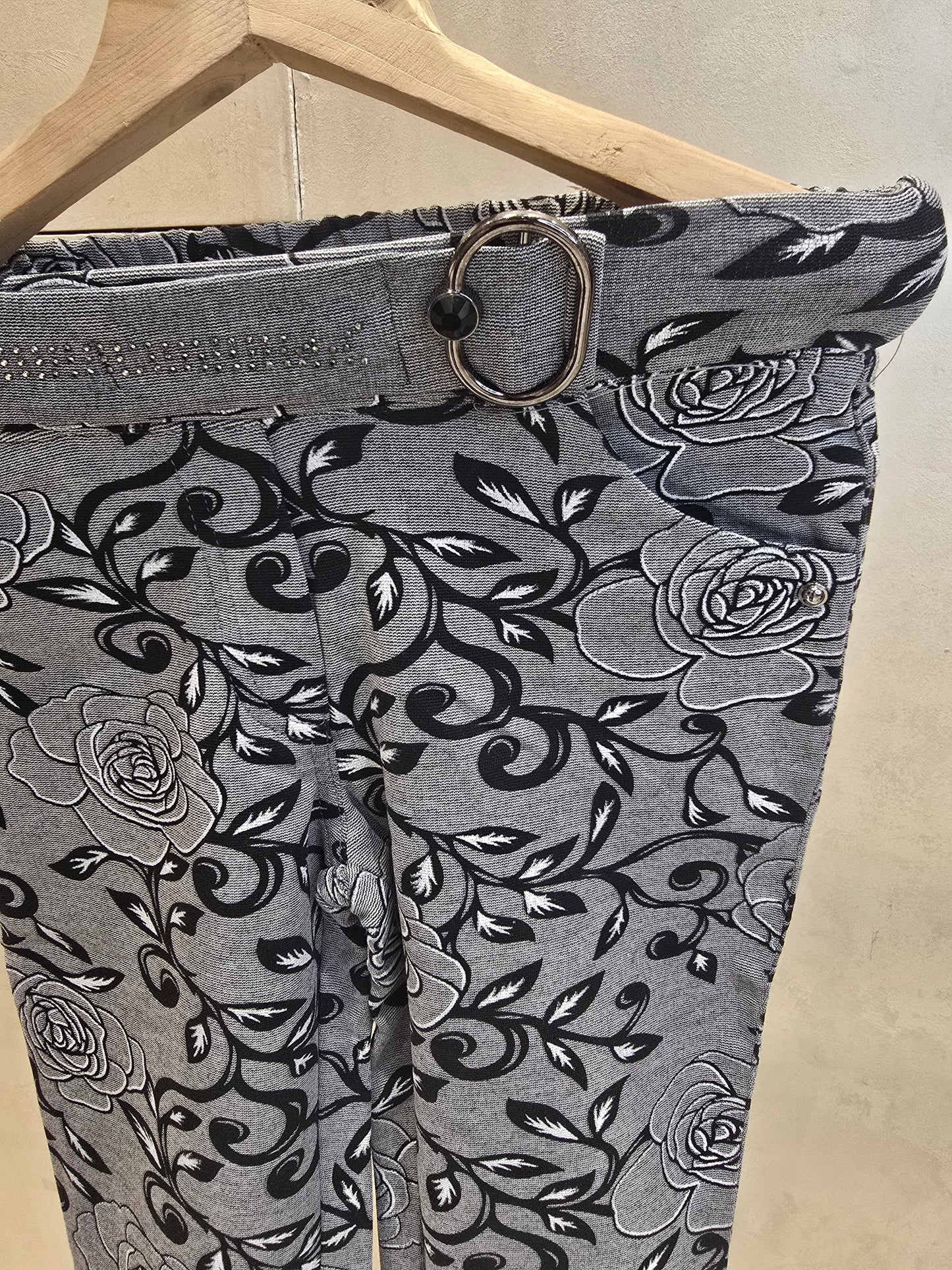 Girls Cotton Printed Capri Pant in Grey Base with Black and White Design and Elastic Waist for Summer Casual Wear