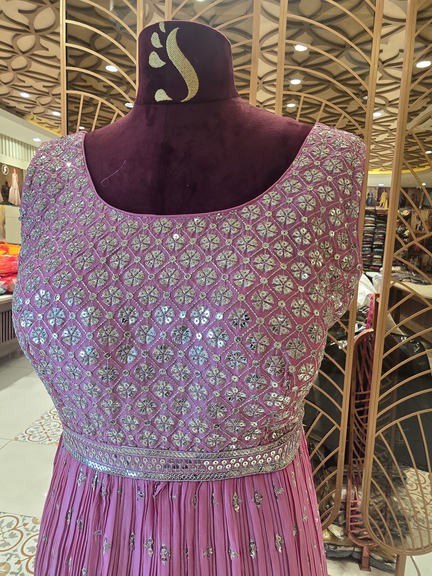 Women’s Tissue Crush Party Wear Gown in Baby Pink with Flower Designed Sequins Work and Sequence Border Dupatta for Festive Occasions