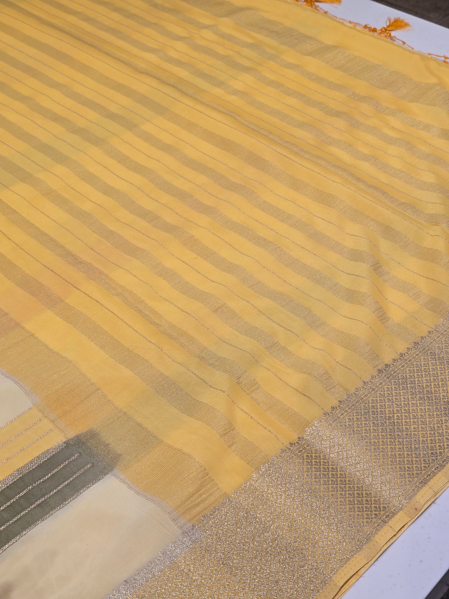 Multi-Color Crepe Saree with Horizontal Lines and Kadhi Zari Pallu – Festive Wear