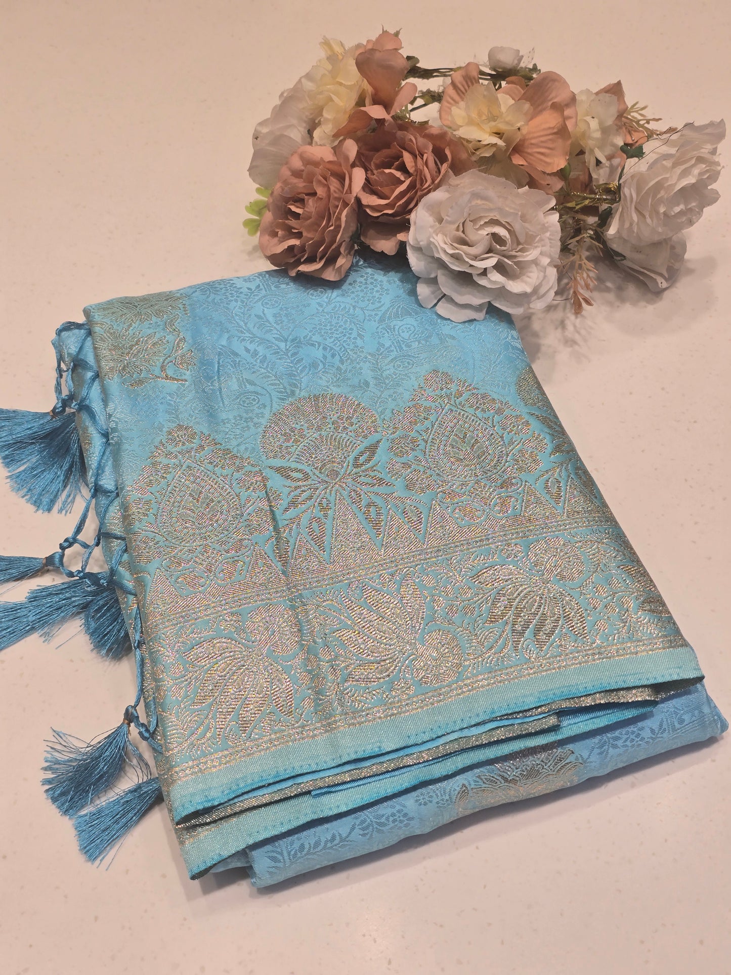 Banarasi Saree with Thread Embroidery, Rich Pallu & Fancy Border | Festive & Party Wear