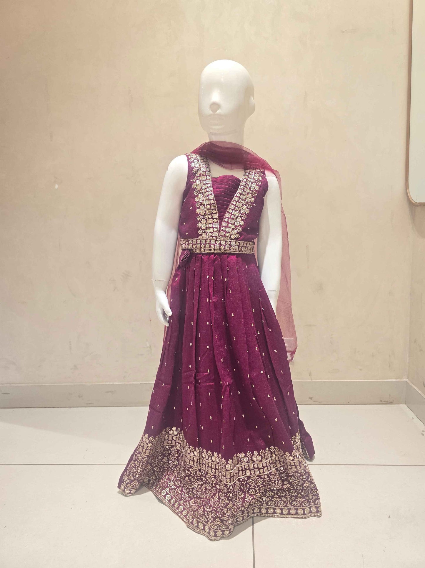 Maroon Crepe Silk Ghagra Choli for Girls
