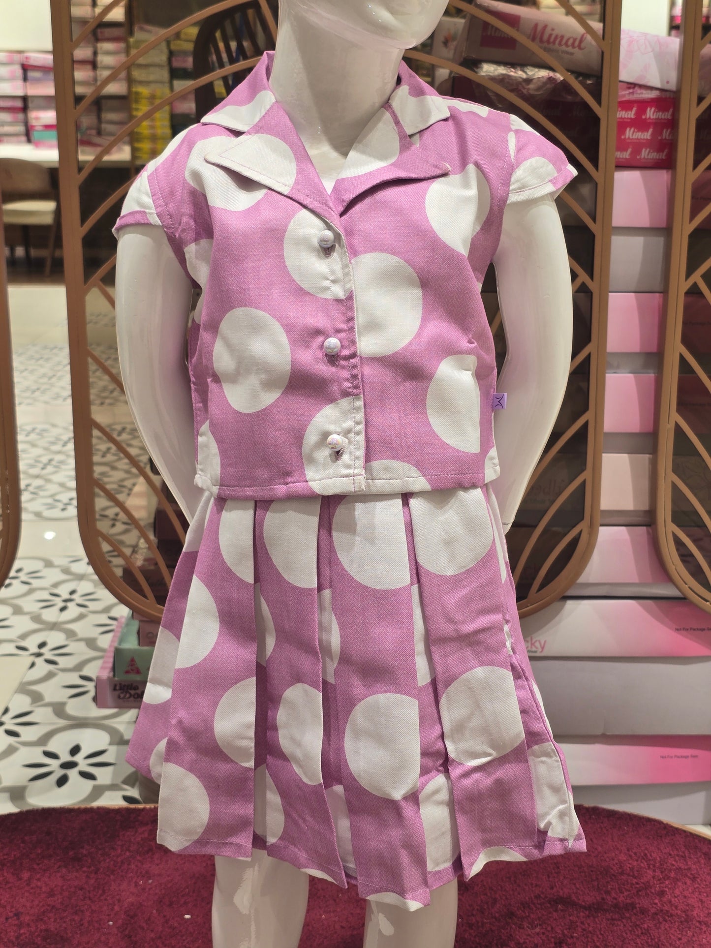 Girl Baby Pink Polka Dot Cotton Western Midi Set