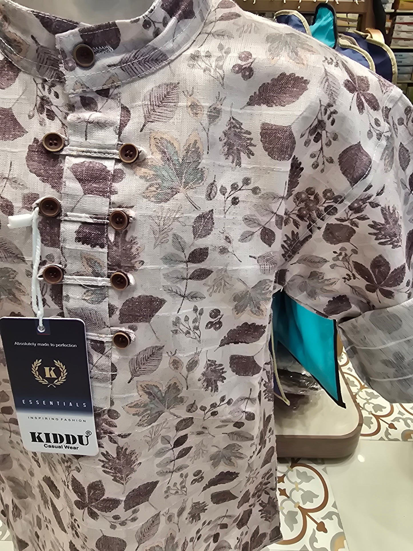 Boys Cotton Mix Printed Kurta Shirt – Full Sleeves