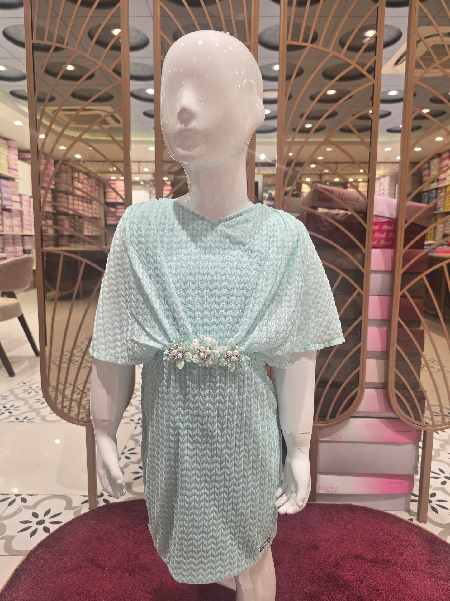 Girl Sea Green Popcon Bodycon Western Dress