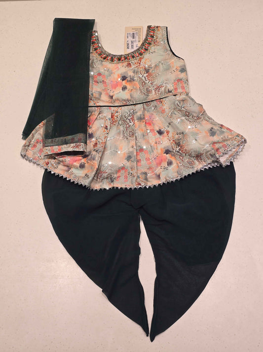 Girls Pista Green Cotton Sequin Work Dhoti Set