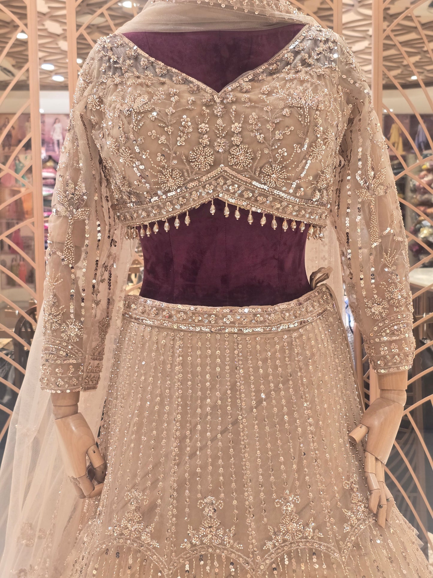 Pink Knitted Bridal Lehenga Set