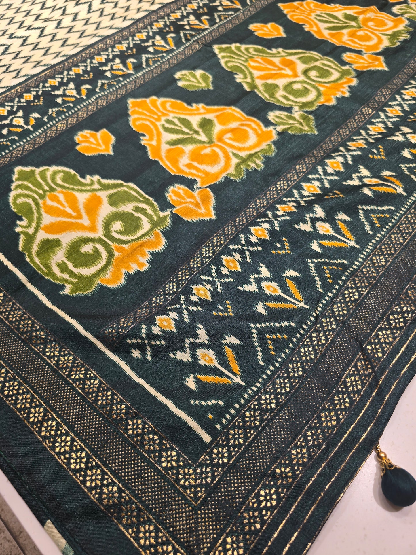 Semi Patola Silk Saree with Traditional Ikat Weaving & Zari Border | Elegant Festive & Wedding Wear Saree for Women