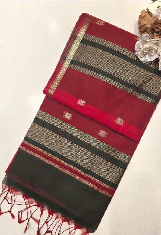 Maheshwari Cotton Silk Saree with Zari Border & Butta Design | Lightweight Festive & Daily Wear Saree for Women