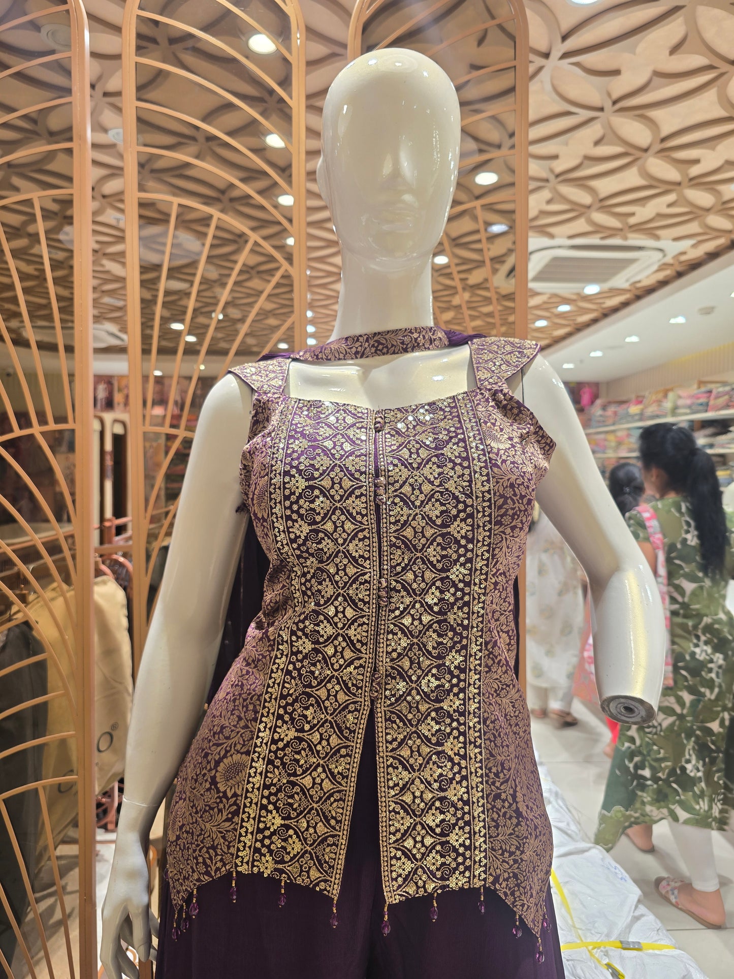 purple Indo-Western palazzo or sharara suit set