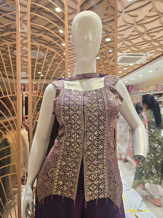 purple Indo-Western palazzo or sharara suit set