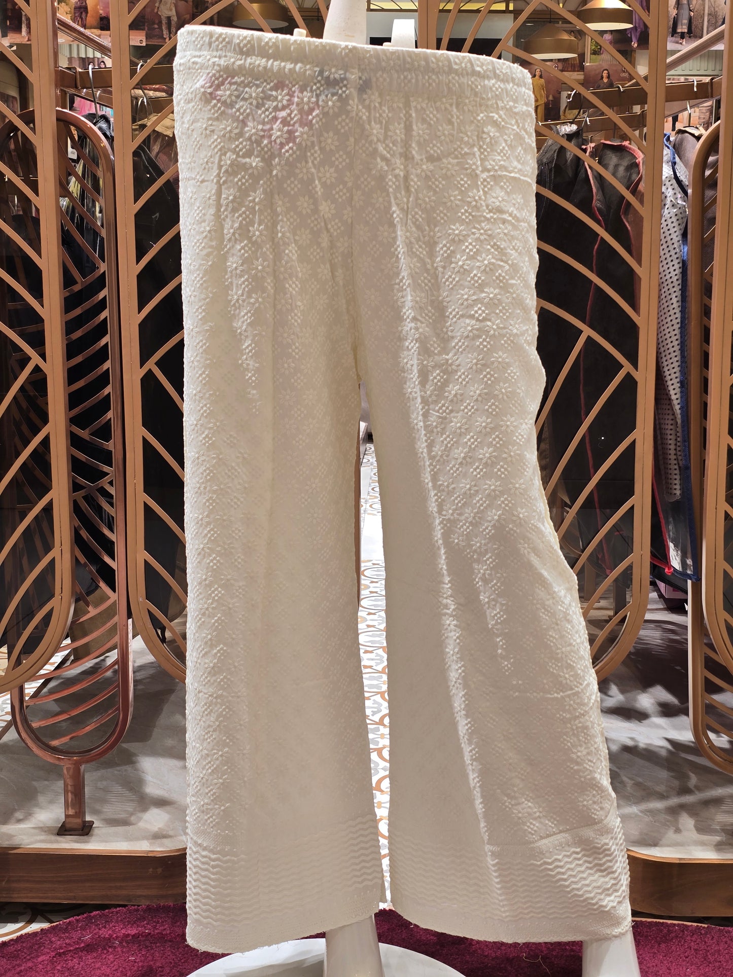 White Cotton Palazzo Pants with Chikankari Work