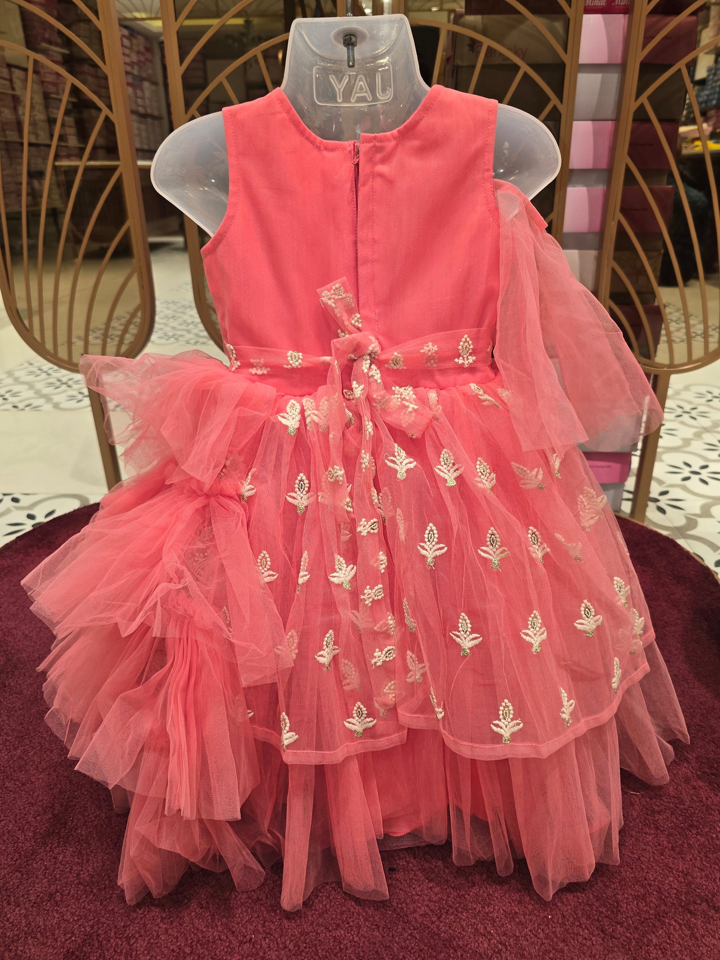 Girl Baby Peach Knitted Embroidered Cool Shoulder Gown