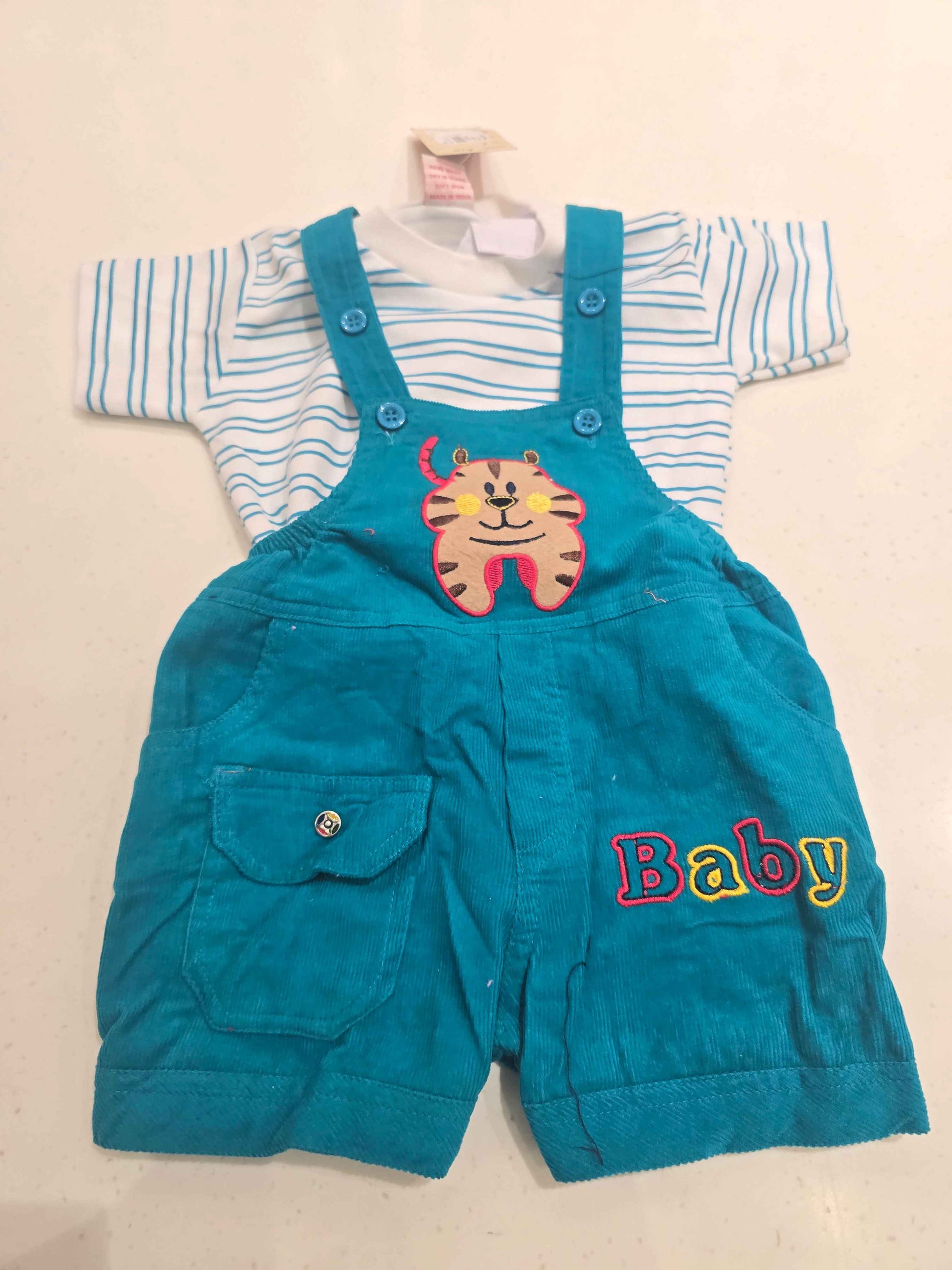 Sea Green Corduroy Dungaree for Boys