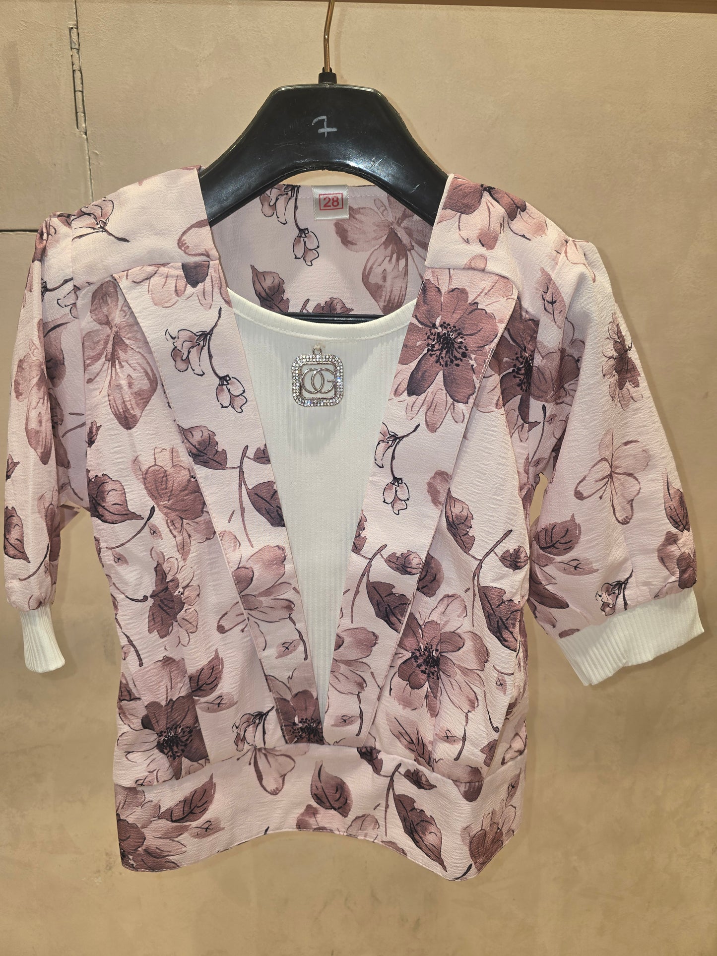 Girl Floral Printed Satin Western Top