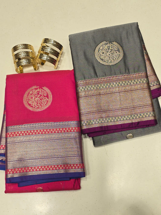 Semi Kanjivaram Saree with Gatti Border and Traditional Motifs