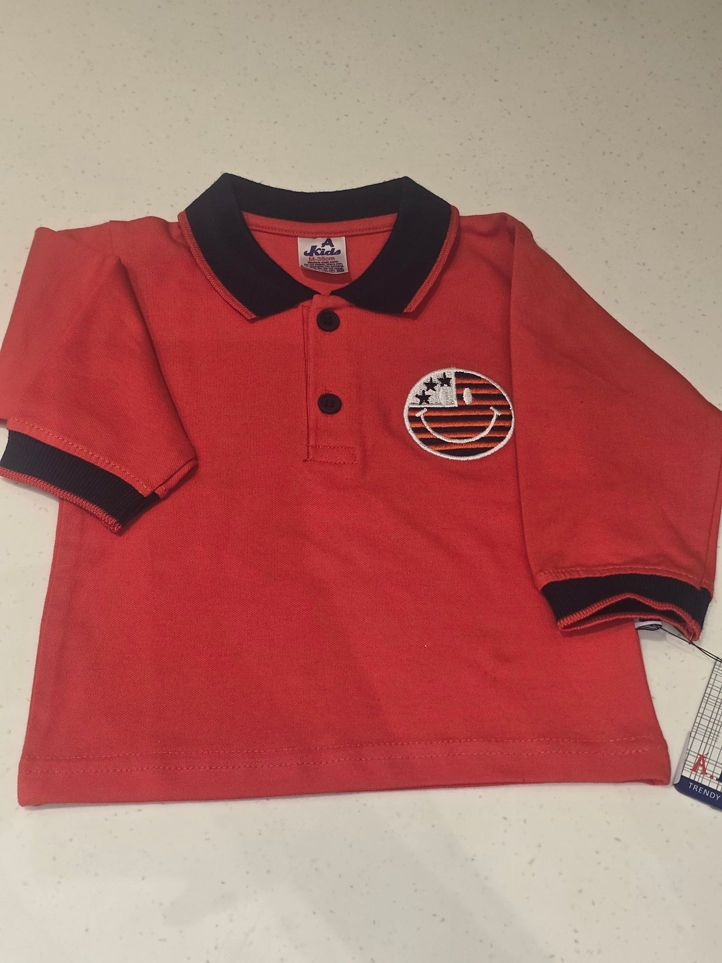 Baby Boys Orange Cotton Collar Neck T Shirt