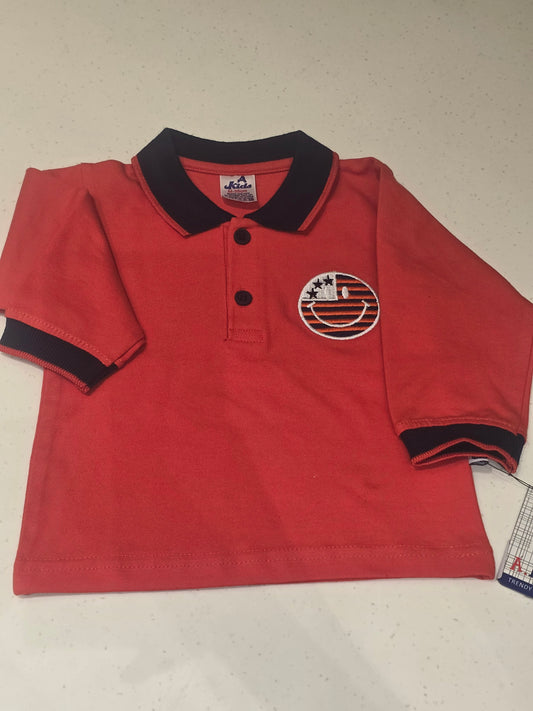 Baby Boys Orange Cotton Collar Neck T Shirt