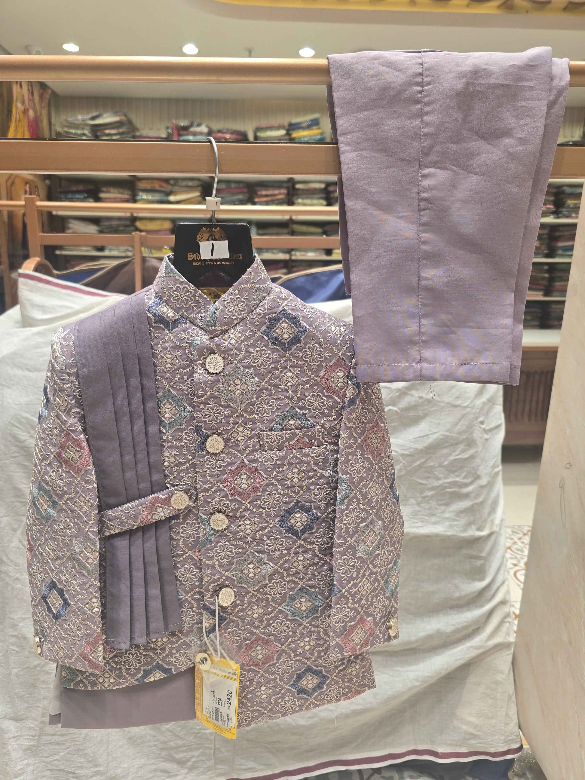 Boys Lavender Dupion Silk Indo-Western Set with Shalya