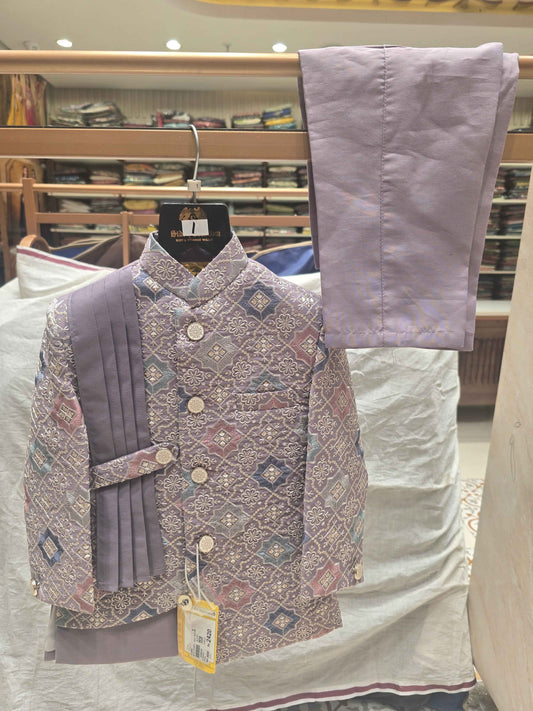 Boys Lavender Dupion Silk Indo-Western Set with Shalya