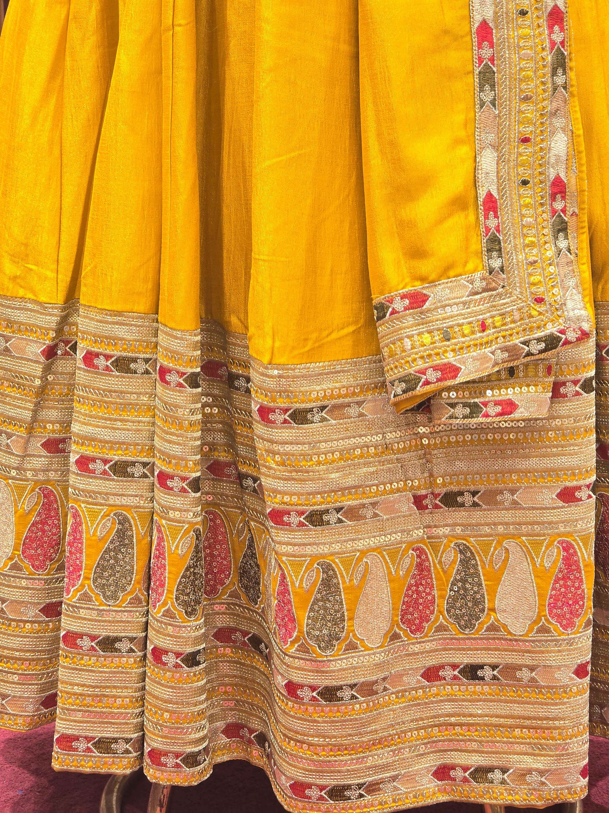 Satin crepe material  lehenga with embroidery work