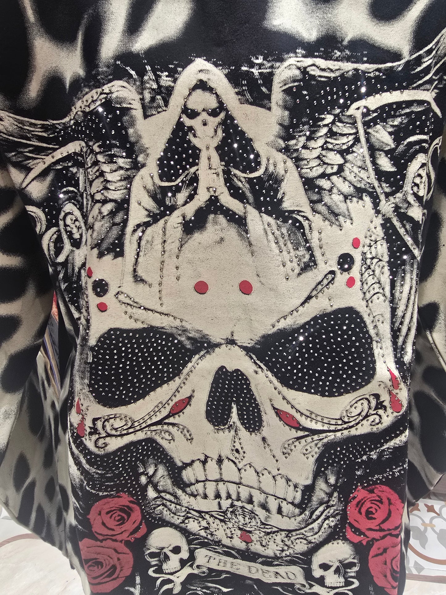 Black Imported Skull Digital Stone Print Full Sleeve Boys T-Shirt – Trendy Summer Wear (Age 8, Size 28)