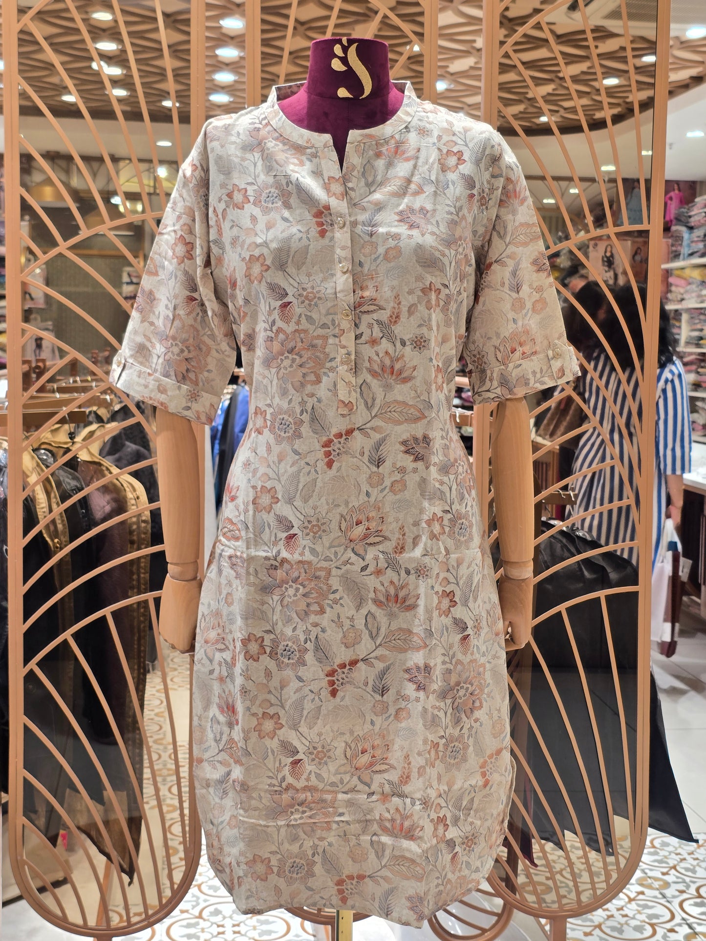 Printed cotton material multi color  kurta for women with Elbow sleeves